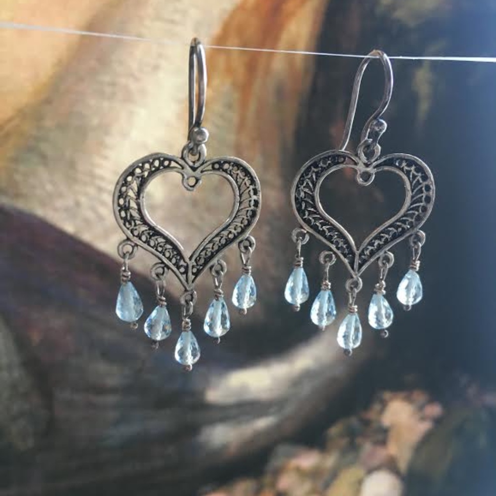 130: Heart Earrings Aquamarine/Sterling Silver